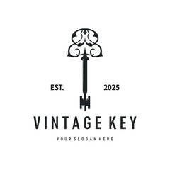 Home security design simple key logo old vintage minimalist template illustration