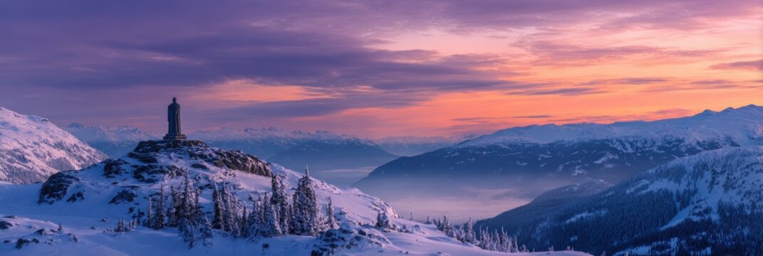 Whistler Winter. Beautiful Canadian Snow Covered Landscape at Blackcomb Mountain during Bright Winter Sunset
