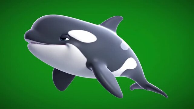Killer whale cartoon swimming on green background