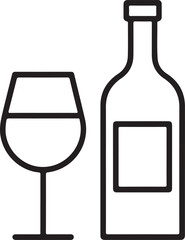 Simple line art icon of a wine bottle and wine glass