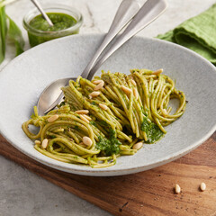 Spaghetti with wild garlic pesto