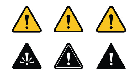 Obraz premium Warning signs and symbols with exclamation marks in various colors and styles silhouette