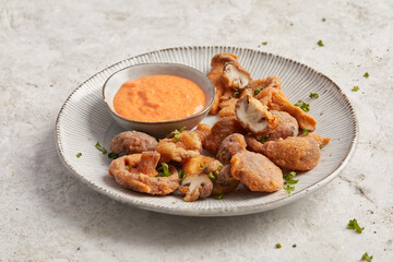 Breaded mushrooms with dip sauce