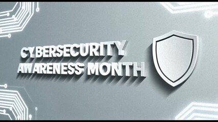 Cybersecurity Awareness Month animation with shield protection and circuit board design for online safety campaign and digital security education.