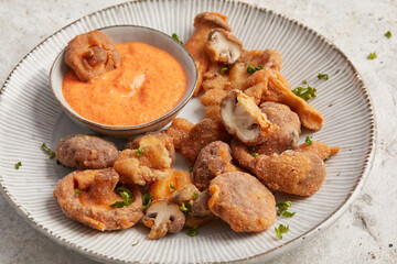 Breaded mushrooms with dip sauce
