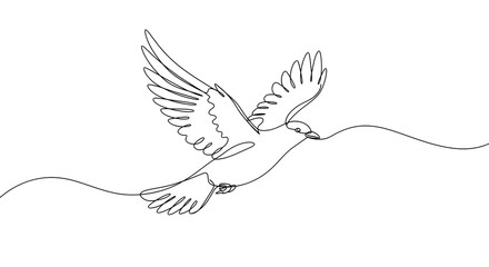 Minimalist one-line drawing of a playful bird in continuous line art style on white background.