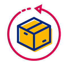 Yellow Box with Red Arrow Circle, Delivery Return Icon