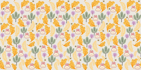 Seamless floral pattern with colorful flowers and leaves for wallpaper and textile design For wallpaper and fabrics, textiles, clothing, printing, packaging, covering, signs, wallpaper