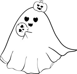 Clipart hand drawn Halloween ghost, doodles outline. cute hand drawn design for decoration, print, coloring.