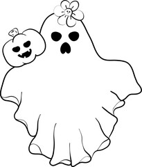 Clipart hand drawn Halloween ghost, doodles outline. cute hand drawn design for decoration, print, coloring.