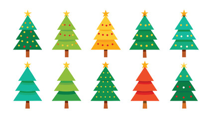 Collection of Colorful Christmas Trees with Star Toppers for Holiday Season