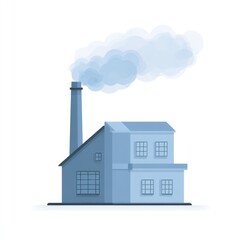 Simple illustration of a factory emitting light blue smoke from its chimney, suggesting industrial activity