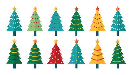 Festive Christmas Tree Collection Colorful and Decorative Holiday Trees in a Row