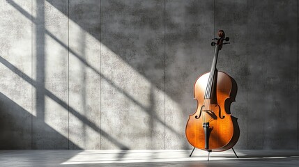A cello illuminated by natural light in a room.