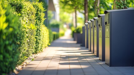 A serene urban pathway lined with greenery.