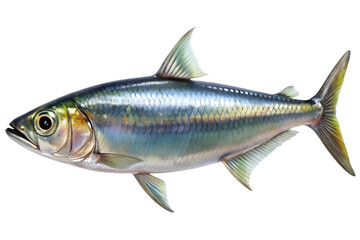 Atlantic Tarpon Fish Illustration Detailed Silver Color on Transparent Background