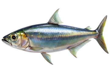 Atlantic Tarpon Fish Illustration Detailed Silver Color on Transparent Background