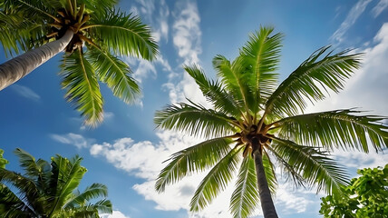 Lush Palm Trees Against a Vibrant Sky Filled with Clouds