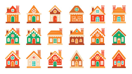 Fototapeta premium Collection of Cute Gingerbread Houses for Christmas and Holiday Decorations
