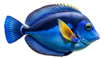 Vibrant Blue Tang Fish Isolated on Transparent Background for Design Use