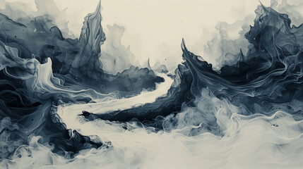  river made of flowing ink from a giant quill