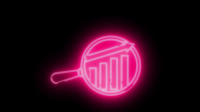 magnifying glass icon and rising graph icon with neon effect