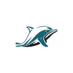 Stylized teal and black dolphin illustration with sleek minimalist design
