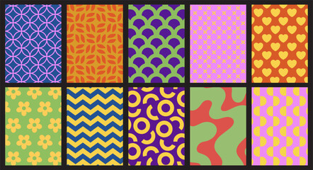 Abstract geometric posters background minimal modern shapes with art texture, Seamless print of contemporary backdrop for banners and covers, retro modern patterned paper for wrapping, vintage funky.