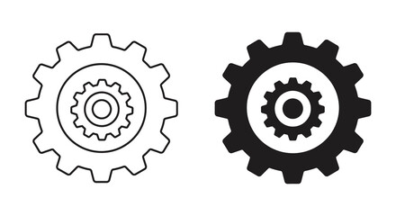 Black and white gear icons with cogwheel designs for settings or mechanics silhouette