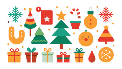 Festive Christmas Elements Collection with Trees Gifts Ornaments and Candy Canes