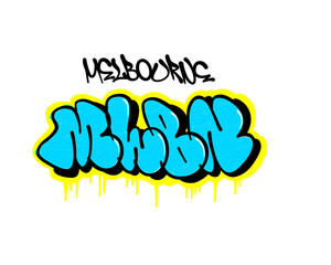textured graffiti bubble style letters MLBN city name isolated design