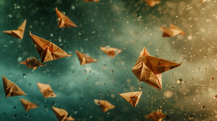 A sky raining tiny origami boats 