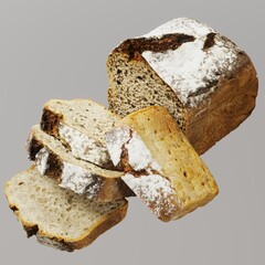 Freshly baked sliced whole grain bread loaf