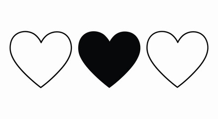 Three hearts in a row with one filled black heart silhouette