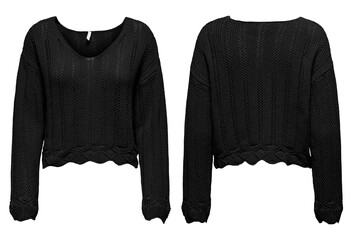 Knitted sweater for woman isolated on white, top view