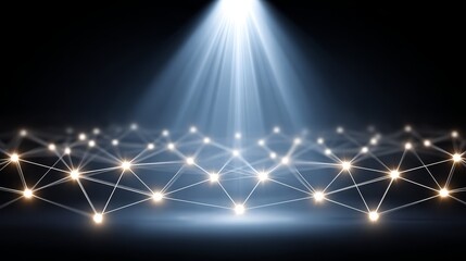 An isolated spotlight from the top of the frame illuminates the darkness with a powerful and radiant beam of light creating a dramatic and cinematic effect against a solid black background.