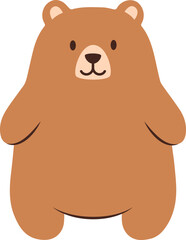 Adorable cartoon brown bear, simple design, standing, friendly expression.