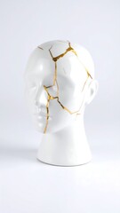 White cracked head sculpture