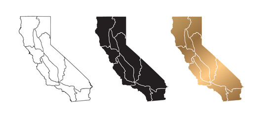 California map vector illustration, black and gold outline. © Eakglory