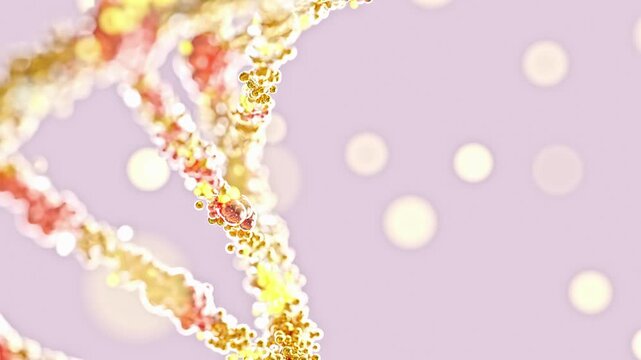 DNA molecule Rose Gold color. Suitable for use as background in science or medicine or cosmetic industry. 3D Render.