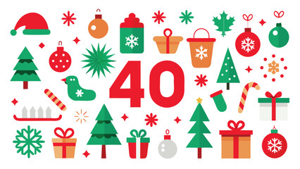 Festive 40th Birthday Celebration with Christmas Holiday Icons and Decorations