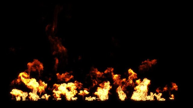 Fire flames burning glow horizontal movement on black backgrounds rendering
