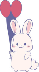 A charming cartoon rabbit holding two red balloons, appearing cheerful and ready to celebrate.