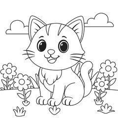 Cat with Flowers Coloring Book for Children
