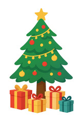 Decorated Christmas Tree with Gift Boxes &ndash; Festive Holiday Vector Illustration