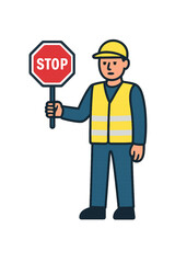 School Crossing Guard Vector Illustration &ndash; Safety Officer with Stop Sign.