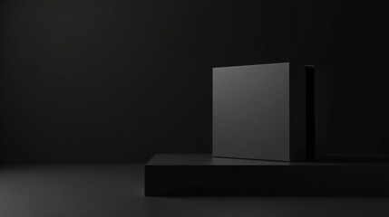 Fototapeta premium Dark Monochromatic Still Life Featuring Minimalist Geometric Forms on a Low Platform