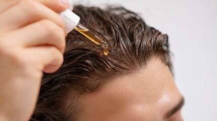 Nourishing hair treatment with golden serum, promoting healthy scalp and radiant shine for ultimate confidence