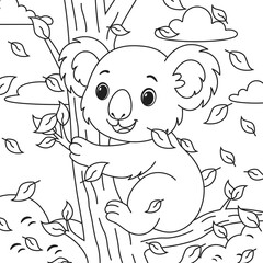 Koala on Tree Coloring Book for Children