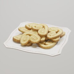 Plate of heart-shaped puff pastry cookies